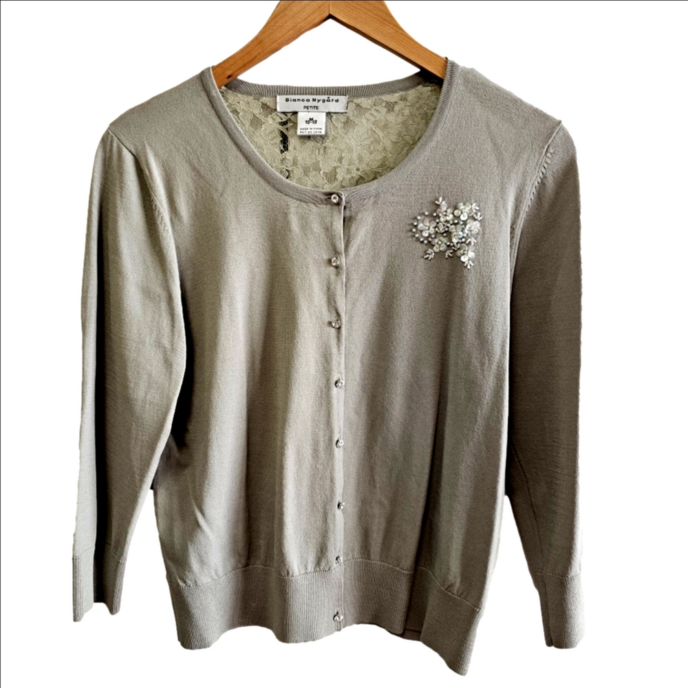 Nygard Lace Back Beaded Cardigan